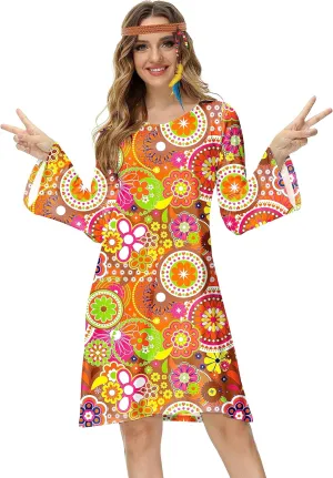Deerose Women's 70s Hippie Costume Retro Go Go Groovy Dress