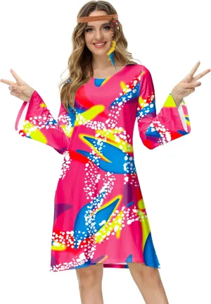 Deerose Women's 70s Hippie Costume Retro Go Go Groovy Dress