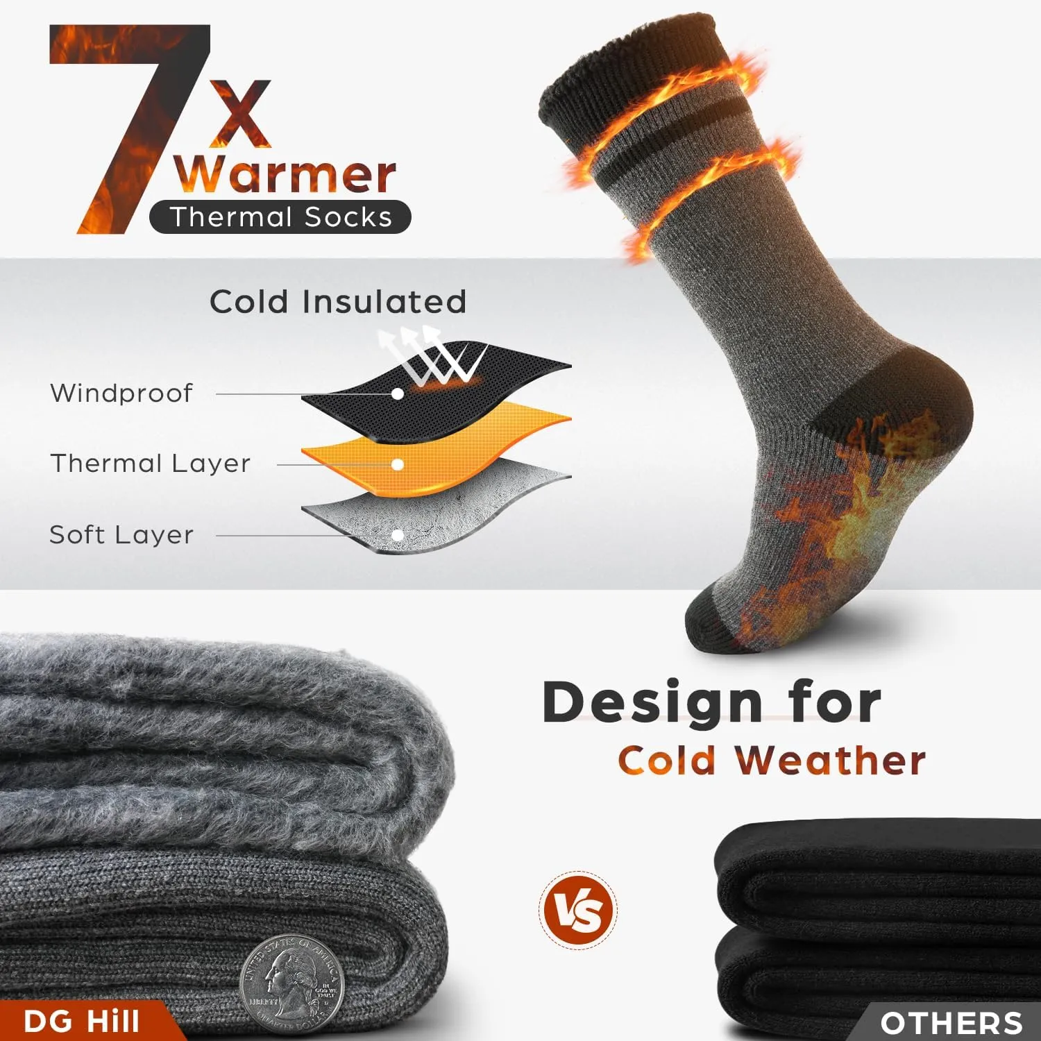 DG Hill Winter Thermal Socks - Warm Socks for Men Women Cold Weather Insulated Sock - Heated Socks Thick Snow Sock