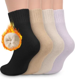 DHSO 4 Pairs Women's Thermal Socks - Thick, Warm, Cozy Crew Socks for Winter Hiking, Running, Gifts