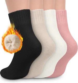 DHSO 4 Pairs Women's Thermal Socks - Thick, Warm, Cozy Crew Socks for Winter Hiking, Running, Gifts