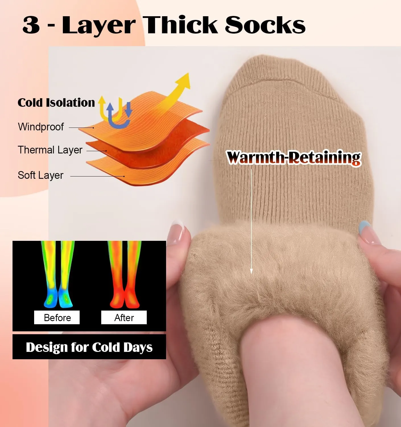 DHSO 4 Pairs Women's Thermal Socks - Thick, Warm, Cozy Crew Socks for Winter Hiking, Running, Gifts
