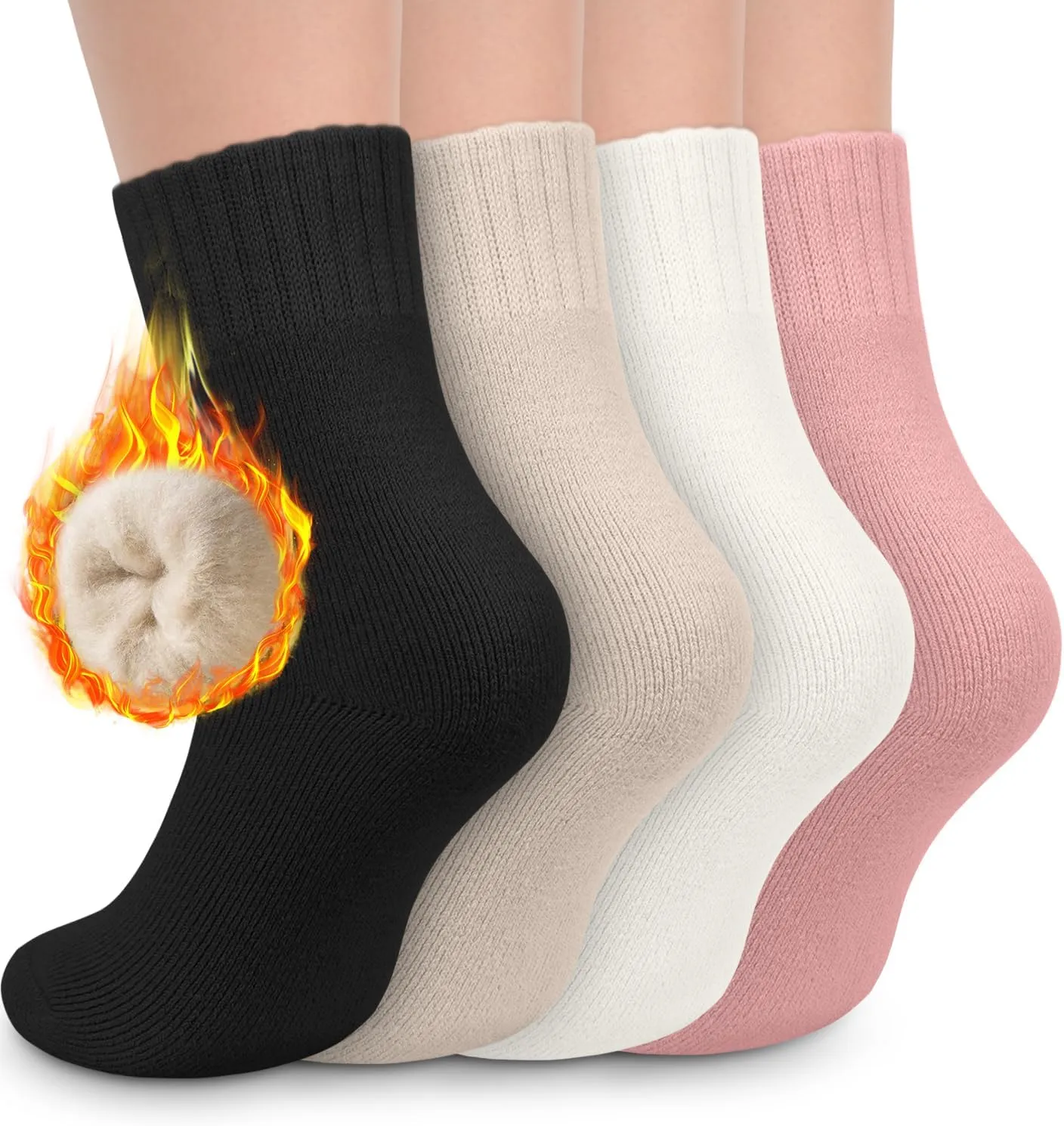 DHSO 4 Pairs Women's Thermal Socks - Thick, Warm, Cozy Crew Socks for Winter Hiking, Running, Gifts