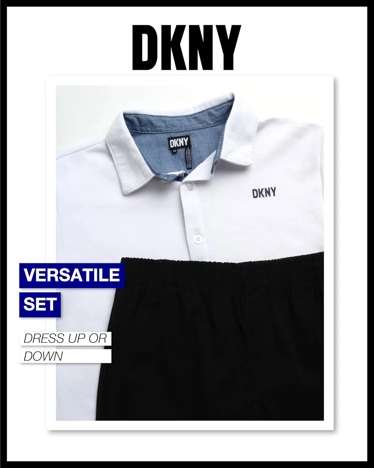 DKNY Boys' Pants Set - 2 Piece Short Sleeve Collared Button Down Shirt and Flat Front Tech Jogger Pants for Boys (Sizes:8-12)