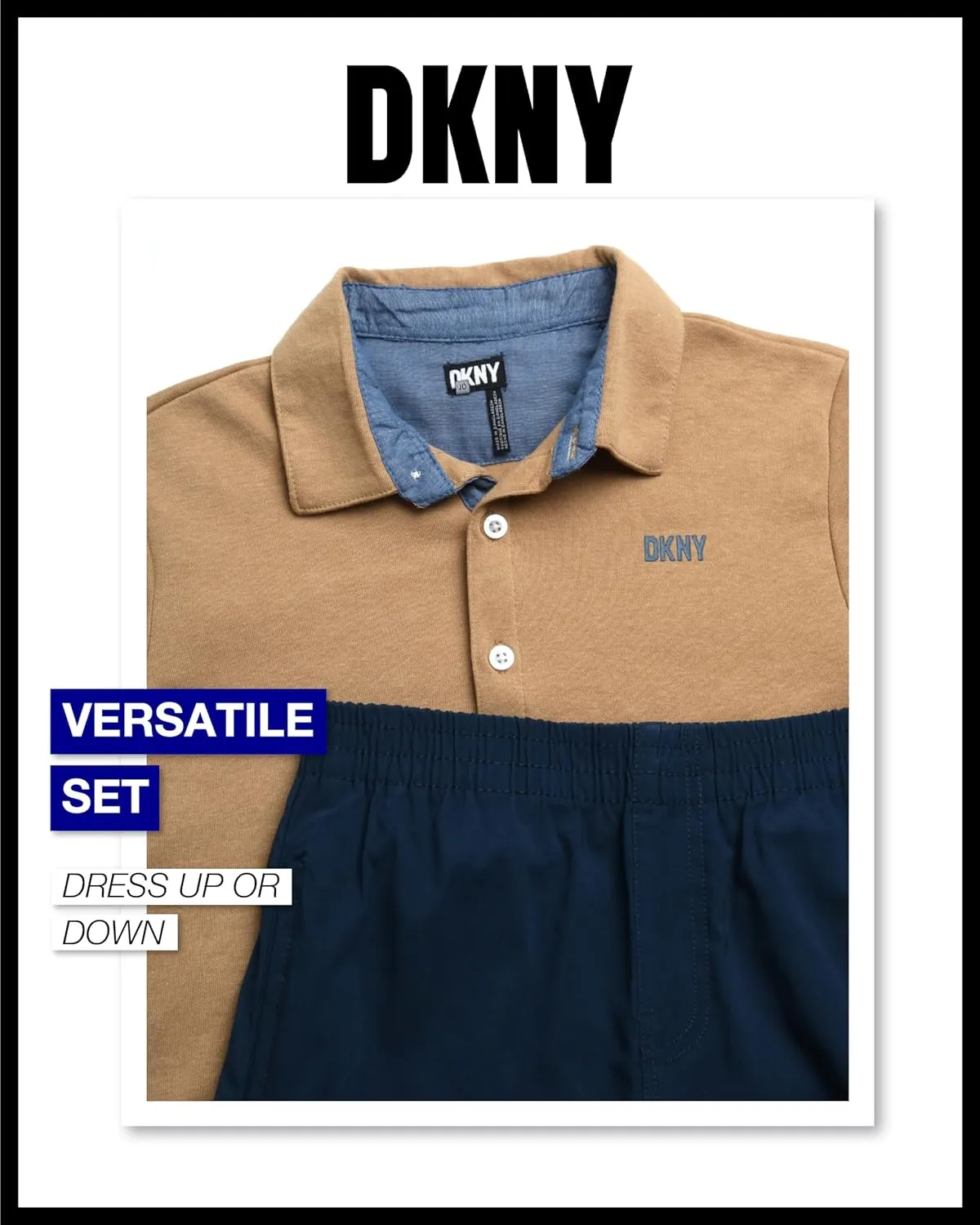 DKNY Boys' Pants Set - 2 Piece Short Sleeve Collared Button Down Shirt and Flat Front Tech Jogger Pants for Boys (Sizes:8-12)