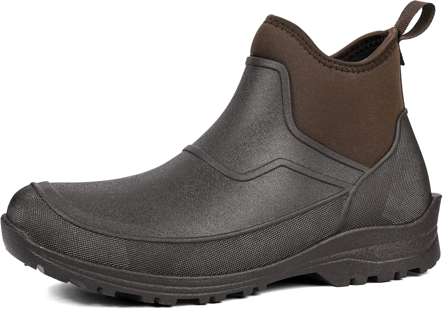 DKSUKO Men's Waterproof Neoprene Ankle Muck Boots,Durable Insulated Rubber Slip On Water Deck Boots,Outdoor Rain Footwear,Anti-Slip Mud Shoes