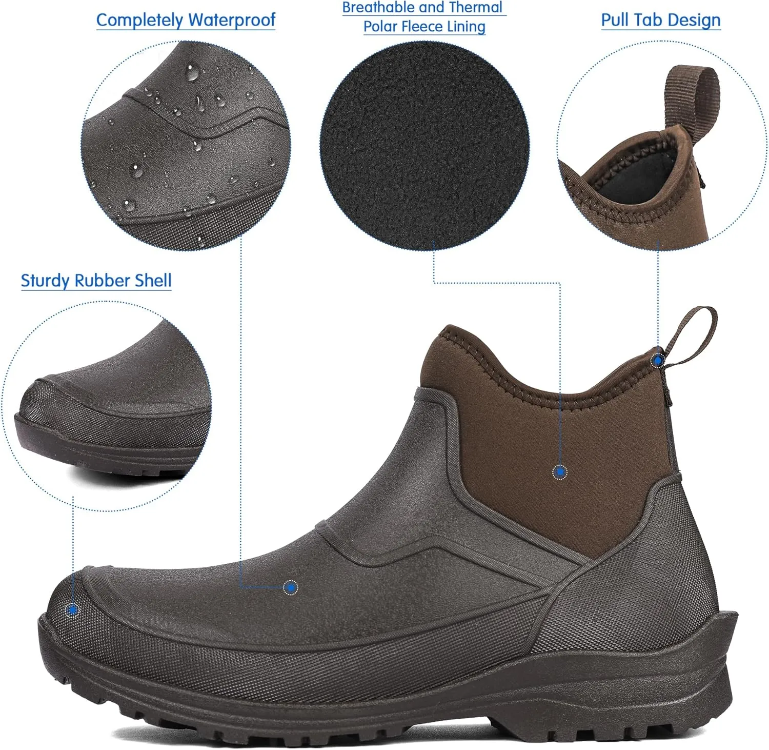 DKSUKO Men's Waterproof Neoprene Ankle Muck Boots,Durable Insulated Rubber Slip On Water Deck Boots,Outdoor Rain Footwear,Anti-Slip Mud Shoes