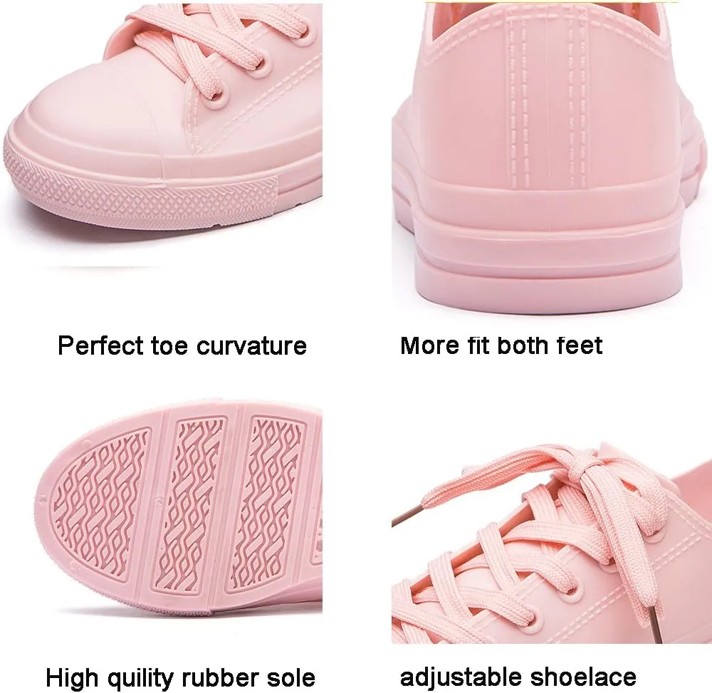 DKSUKO Women's Rain Boots Waterproof High Top Rain Shoes with Lace Up Anti-Slip Garden Shoes
