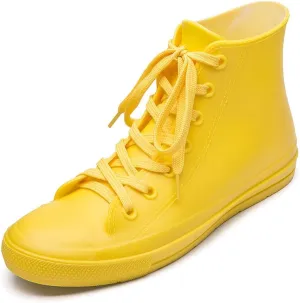 DKSUKO Women's Rain Boots Waterproof High Top Rain Shoes with Lace Up Anti-Slip Garden Shoes
