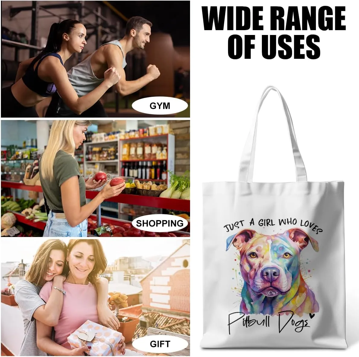 Dog Lovers Gifts Tote Bag, Capybara Frog Animal Cow Horse Raccoon Lovers Gifts for Women Reusable Grocery Bags