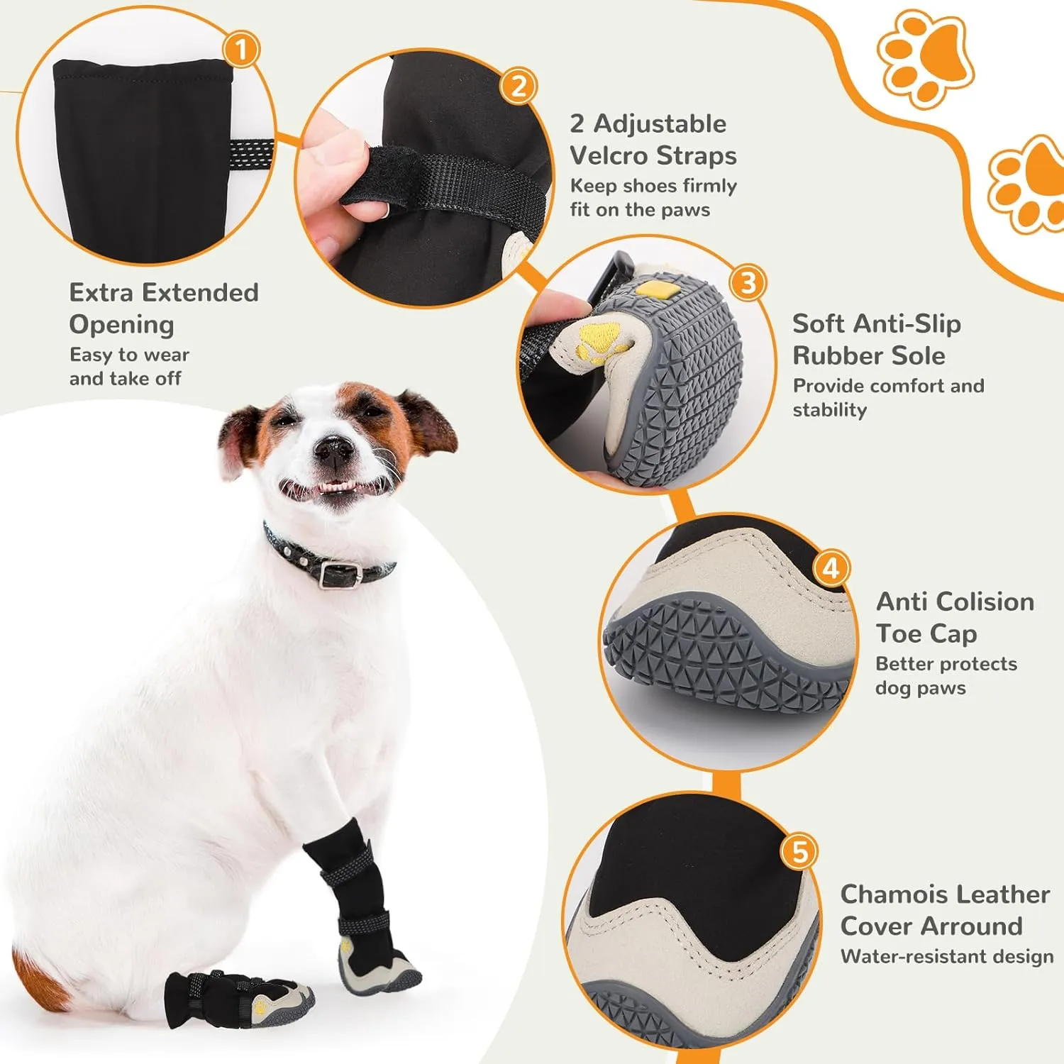 Dog Shoes for Large Small Medium Dogs, Dog Snow Boots Winter, Dog Booties and Paw Protectors to Prevent Licking, Anti-Slip Dog Shoes with Reflective for Hot Pavement,Hardwood Floors, Hiking (Size 4)