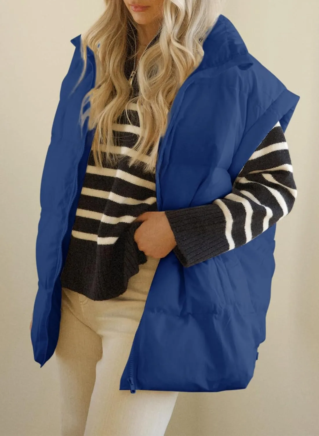 Dokotoo Women's Casual Winter Oversized Puffer Vest Stand Collar Flysleeve Insulated Padded Puffy Jackets Coat with Pockets