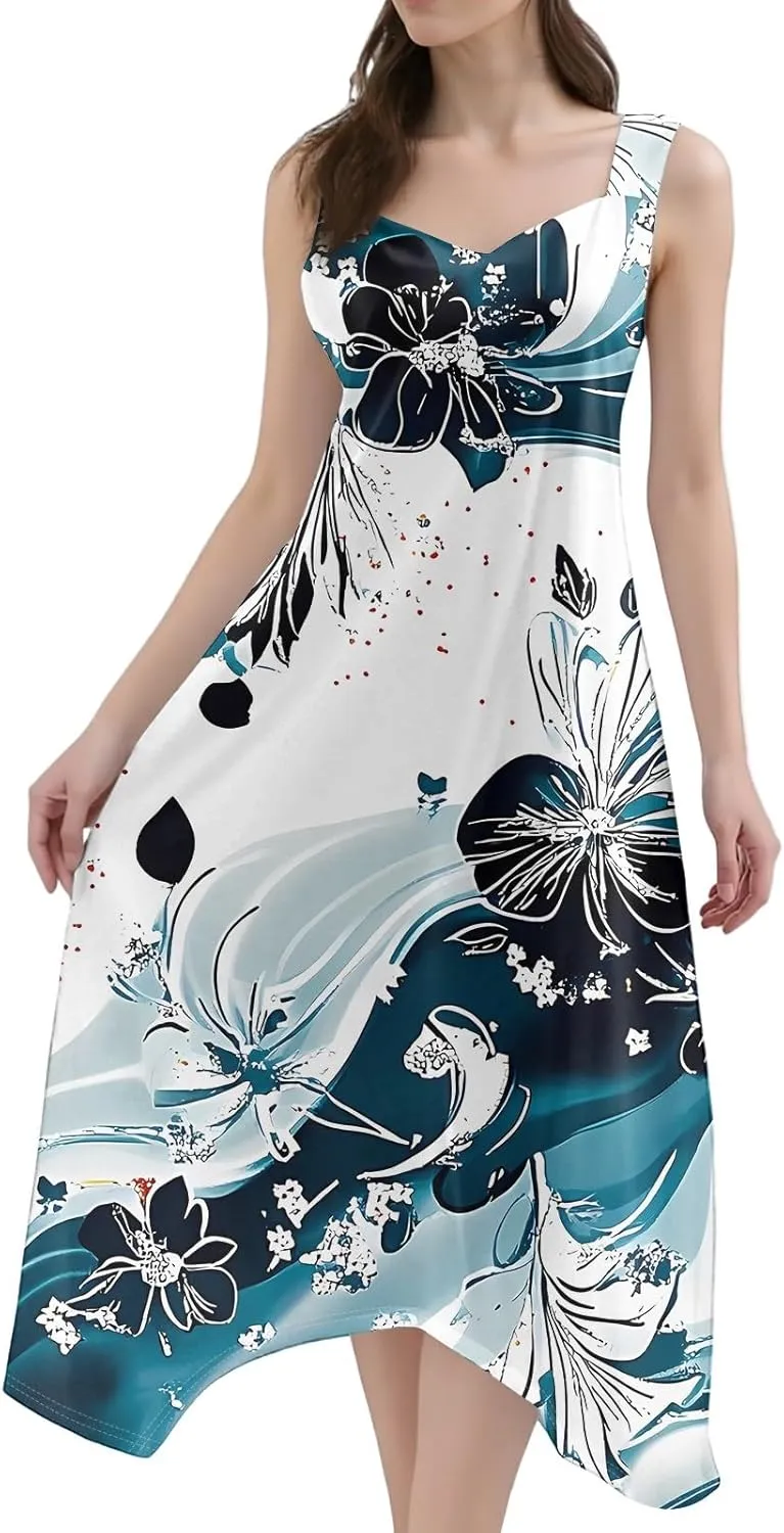 DOPOCQ Dresses for Women Elegant Classy Summer V Neck Sleeveless Flowy Midi Dress Trendy Gradient Casual Loose Sundress