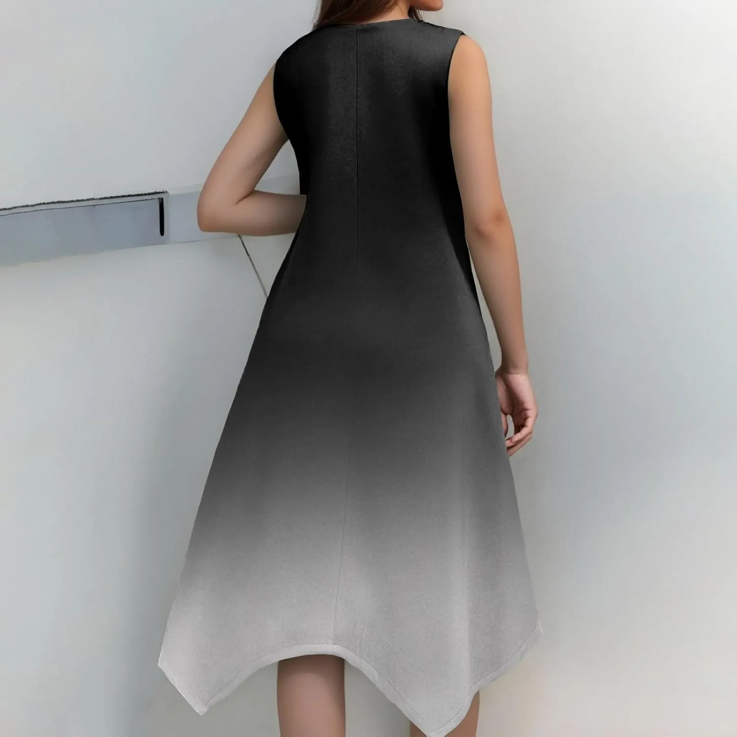DOPOCQ Dresses for Women Elegant Classy Summer V Neck Sleeveless Flowy Midi Dress Trendy Gradient Casual Loose Sundress