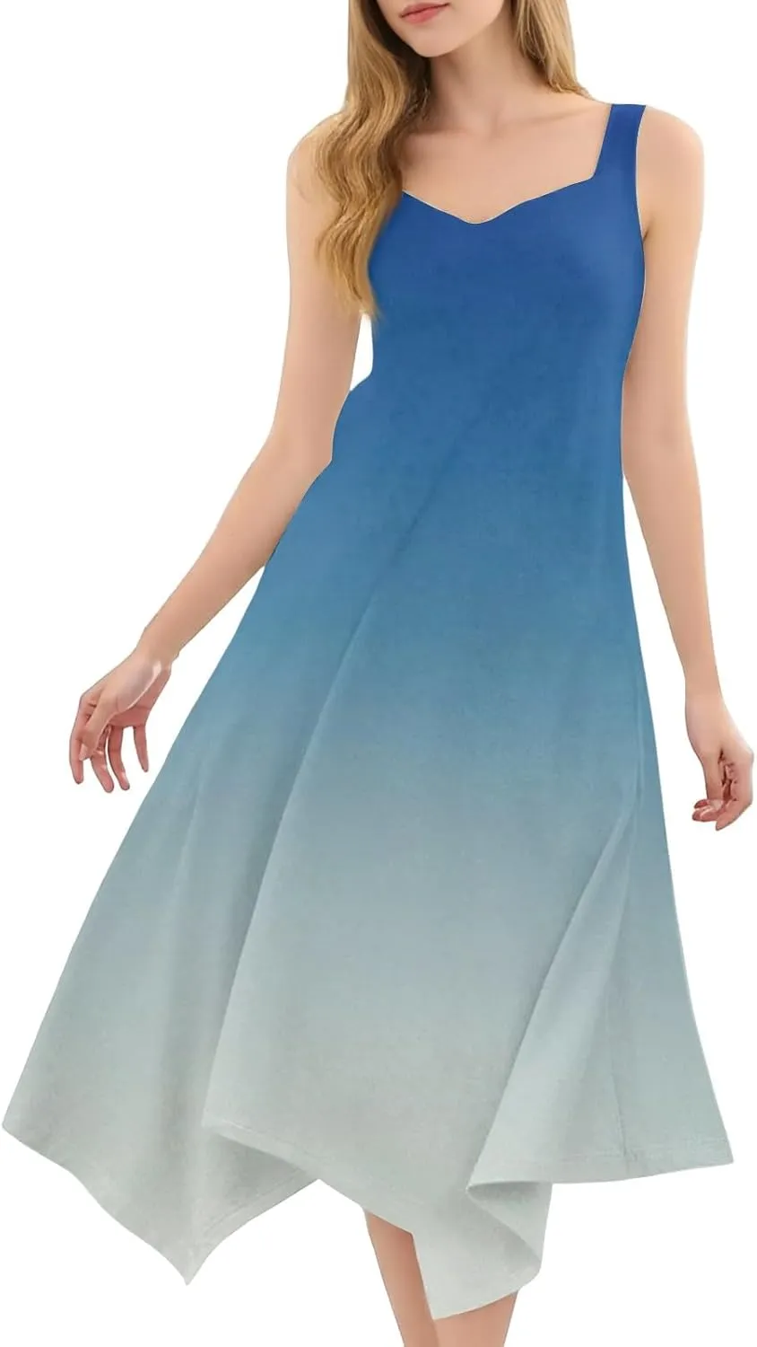 DOPOCQ Dresses for Women Elegant Classy Summer V Neck Sleeveless Flowy Midi Dress Trendy Gradient Casual Loose Sundress