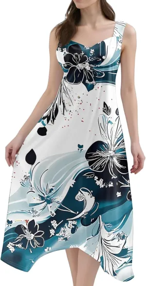 DOPOCQ Dresses for Women Elegant Classy Summer V Neck Sleeveless Flowy Midi Dress Trendy Gradient Casual Loose Sundress