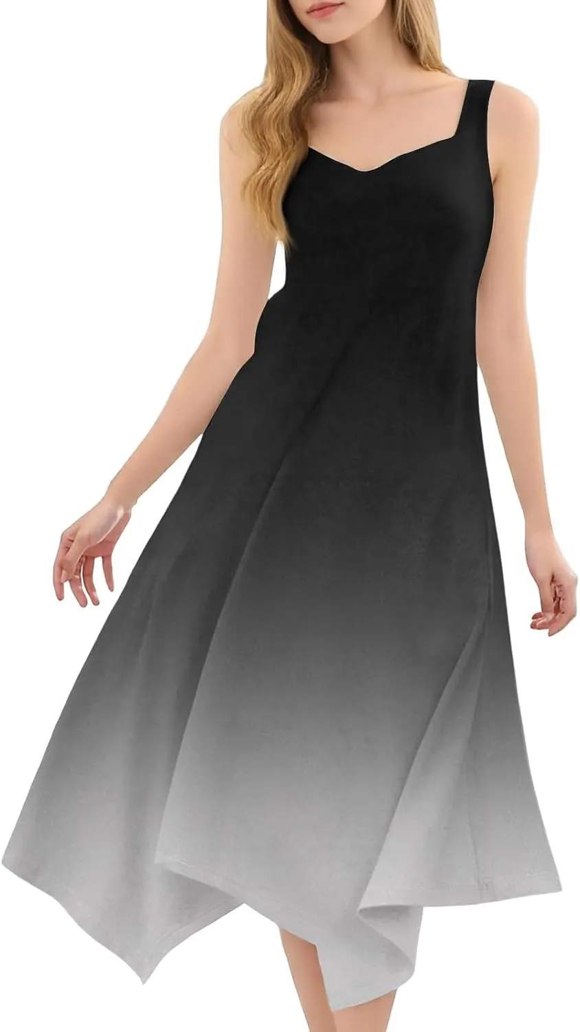 DOPOCQ Dresses for Women Elegant Classy Summer V Neck Sleeveless Flowy Midi Dress Trendy Gradient Casual Loose Sundress