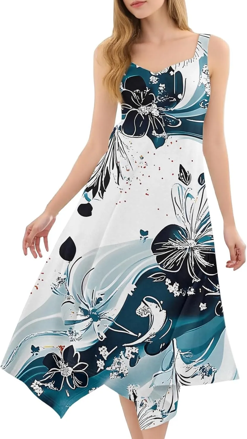 DOPOCQ Dresses for Women Elegant Classy Summer V Neck Sleeveless Flowy Midi Dress Trendy Gradient Casual Loose Sundress