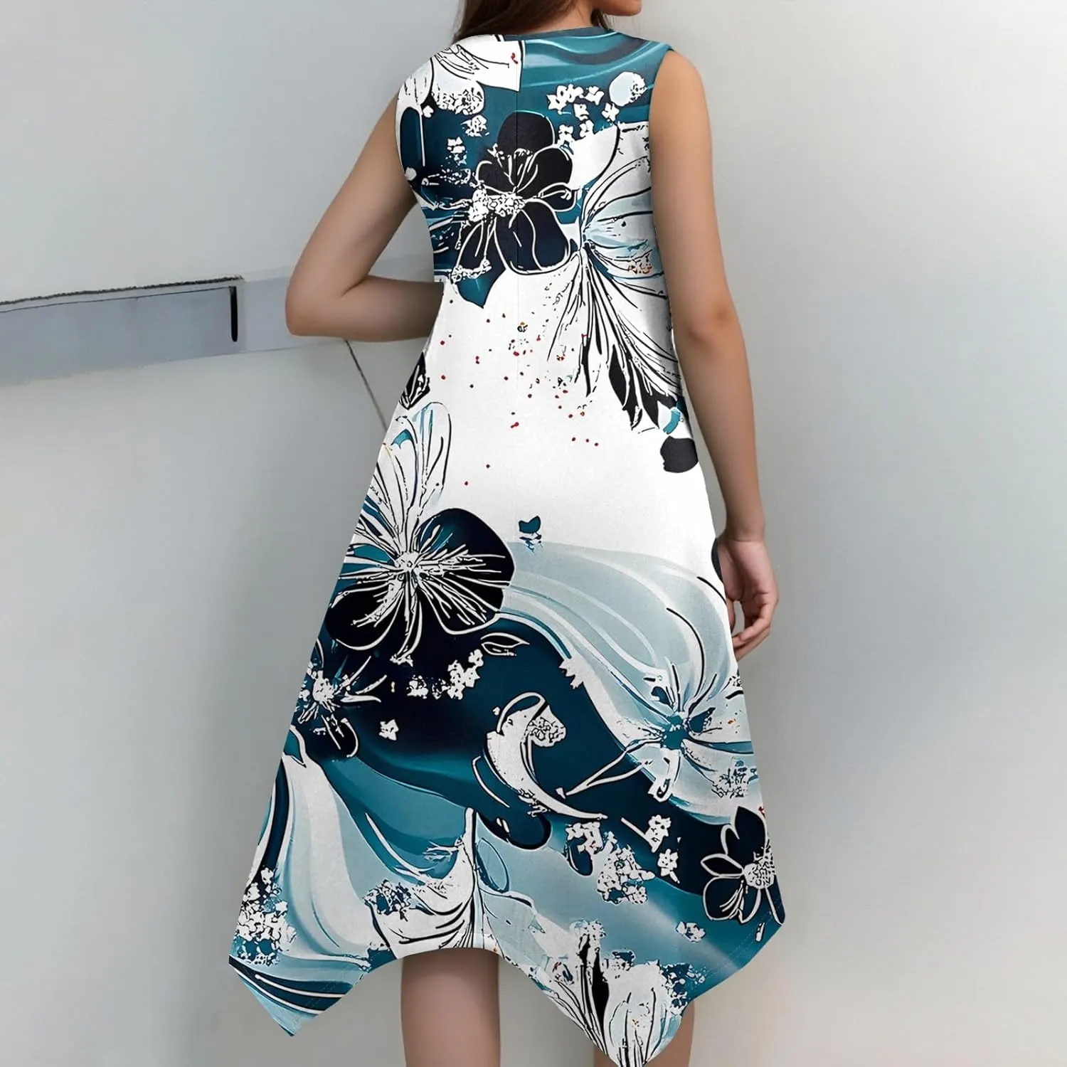 DOPOCQ Dresses for Women Elegant Classy Summer V Neck Sleeveless Flowy Midi Dress Trendy Gradient Casual Loose Sundress