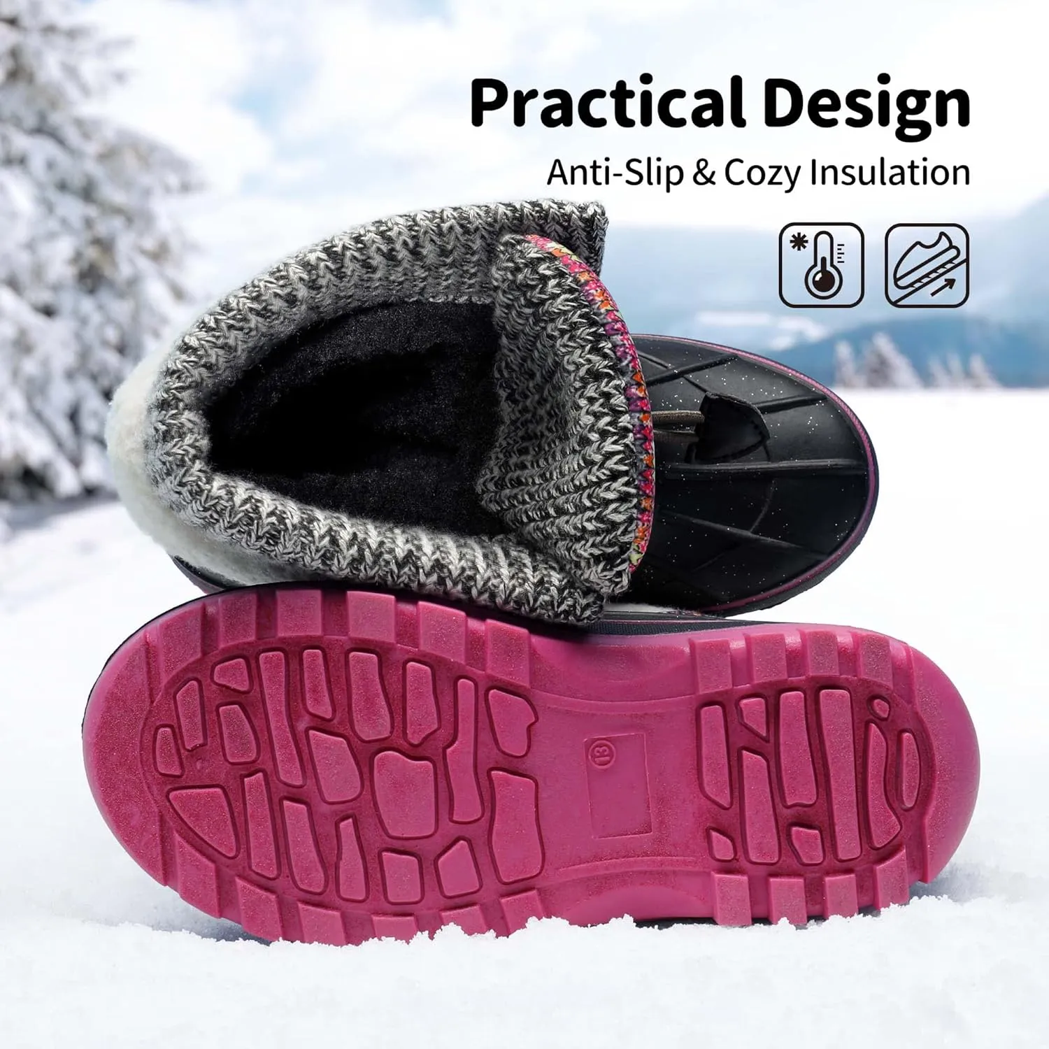 DREAM PAIRS Boys Girls Snow Boots Water-Resistant Outdoor Warm Cozy Anti-Slip Mid Calf Faux Fur Lining Insulated Winter Shoes for Little/Big Kids