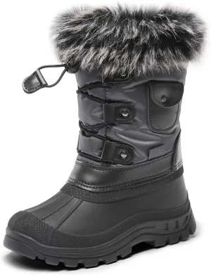 DREAM PAIRS Boys Girls Snow Boots Water-Resistant Outdoor Warm Cozy Anti-Slip Mid Calf Faux Fur Lining Insulated Winter Shoes for Little/Big Kids