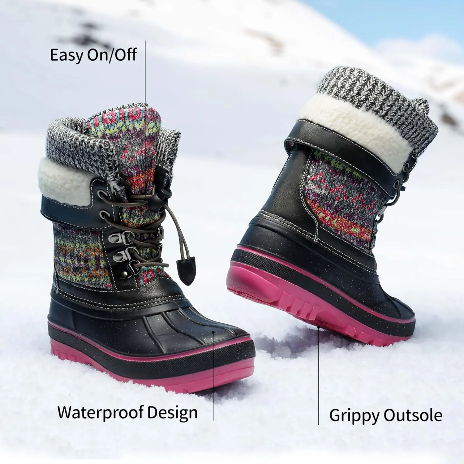DREAM PAIRS Boys Girls Snow Boots Water-Resistant Outdoor Warm Cozy Anti-Slip Mid Calf Faux Fur Lining Insulated Winter Shoes for Little/Big Kids