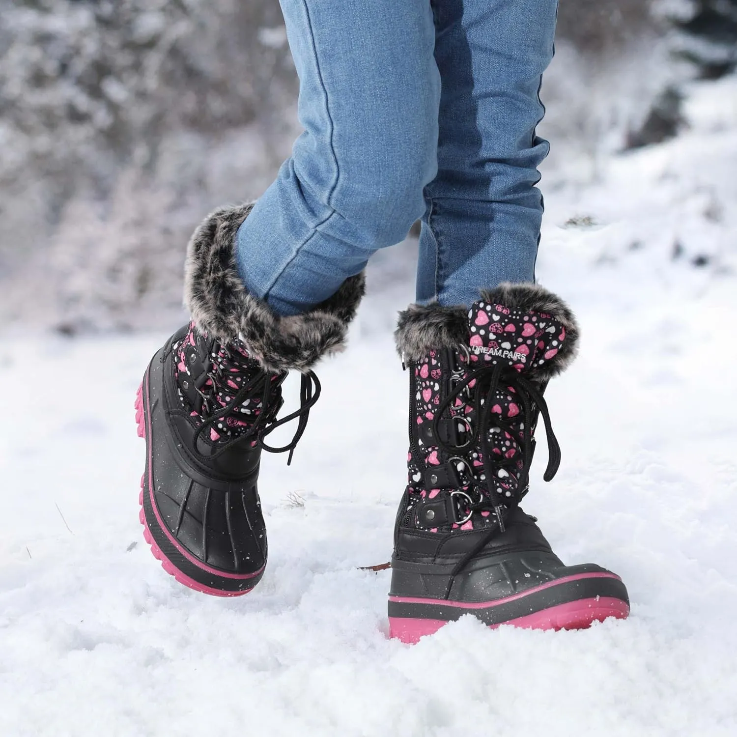 DREAM PAIRS Boys Girls Snow Boots Water-Resistant Outdoor Warm Cozy Anti-Slip Mid Calf Faux Fur Lining Insulated Winter Shoes for Little/Big Kids