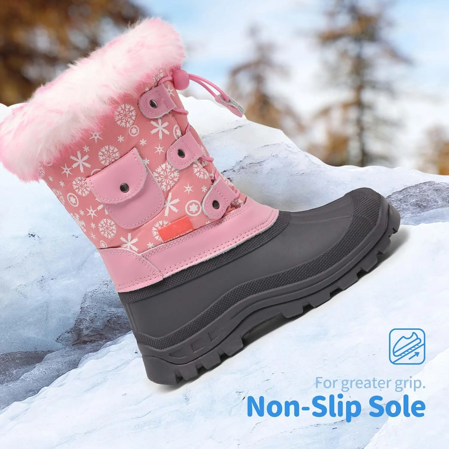 DREAM PAIRS Boys Girls Snow Boots Water-Resistant Outdoor Warm Cozy Anti-Slip Mid Calf Faux Fur Lining Insulated Winter Shoes for Little/Big Kids