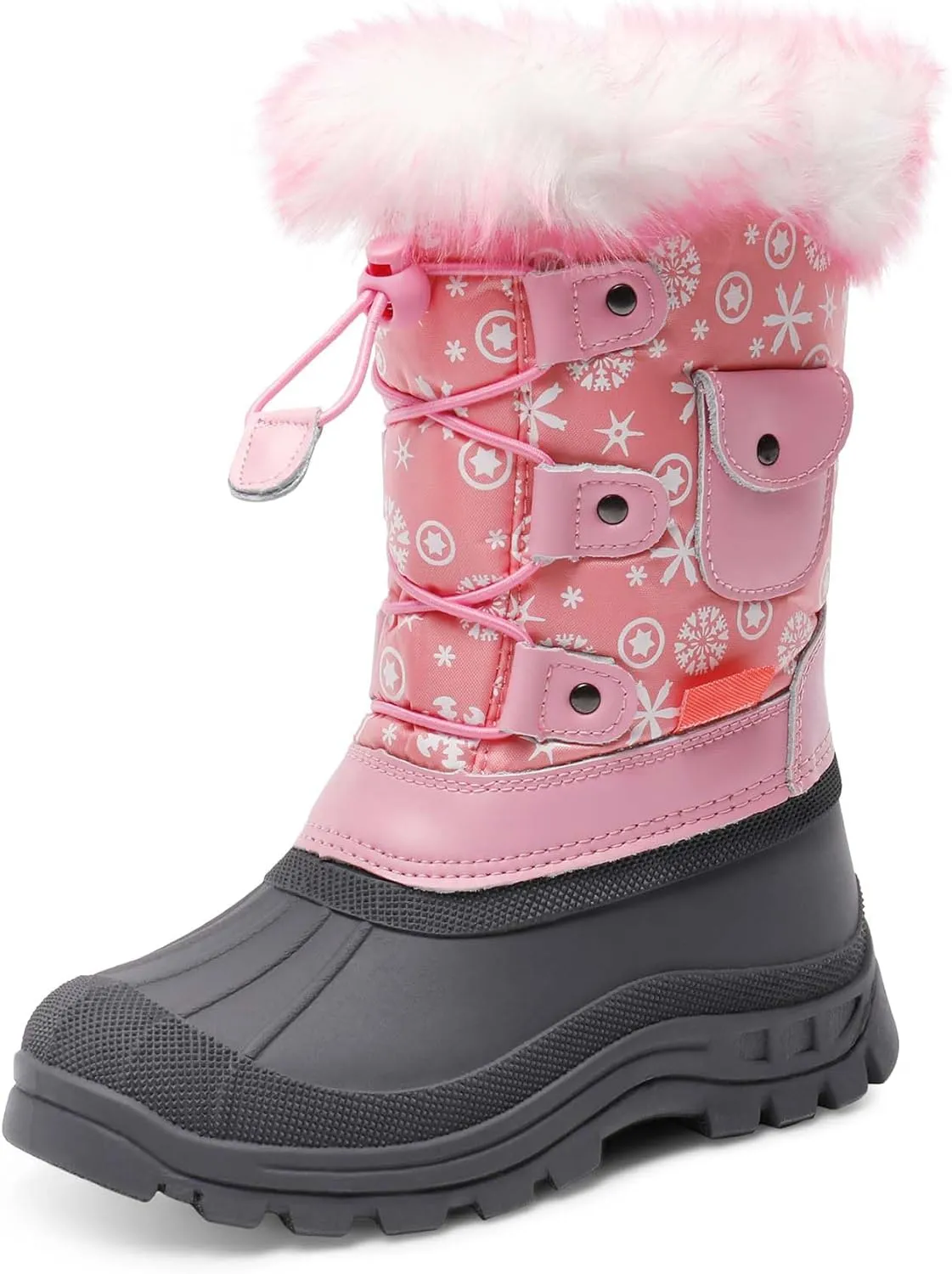 DREAM PAIRS Boys Girls Snow Boots Water-Resistant Outdoor Warm Cozy Anti-Slip Mid Calf Faux Fur Lining Insulated Winter Shoes for Little/Big Kids