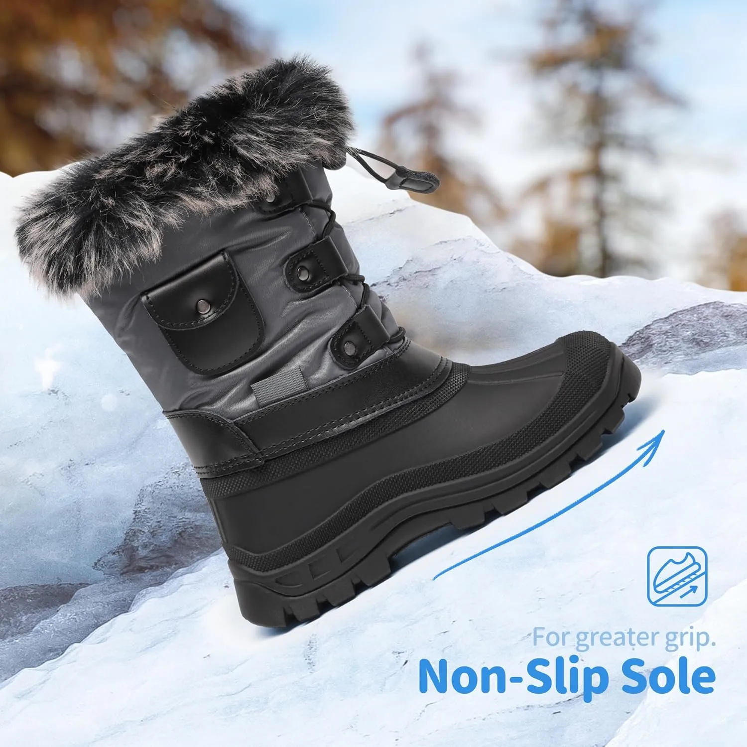 DREAM PAIRS Boys Girls Snow Boots Water-Resistant Outdoor Warm Cozy Anti-Slip Mid Calf Faux Fur Lining Insulated Winter Shoes for Little/Big Kids