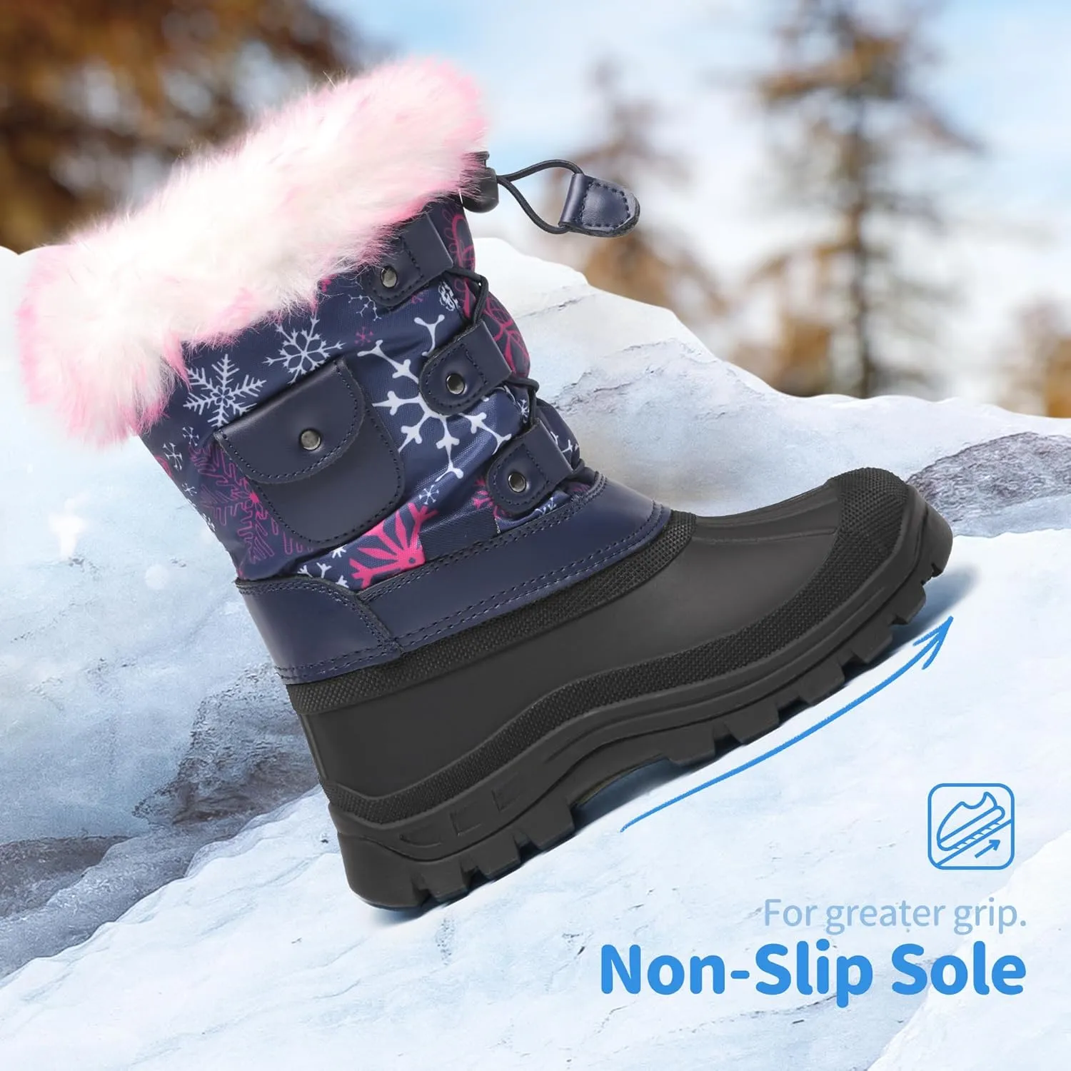 DREAM PAIRS Boys Girls Snow Boots Water-Resistant Outdoor Warm Cozy Anti-Slip Mid Calf Faux Fur Lining Insulated Winter Shoes for Little/Big Kids