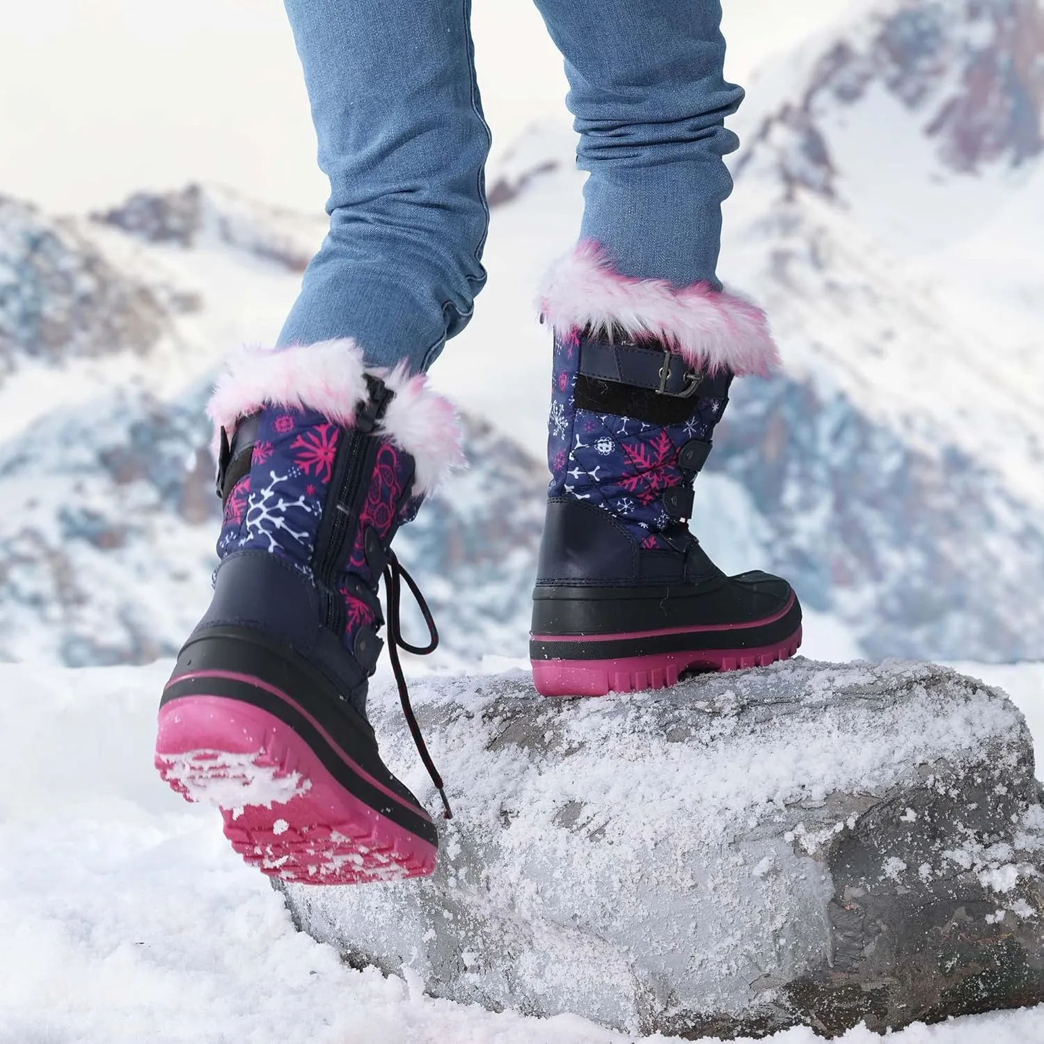 DREAM PAIRS Boys Girls Snow Boots Water-Resistant Outdoor Warm Cozy Anti-Slip Mid Calf Faux Fur Lining Insulated Winter Shoes for Little/Big Kids