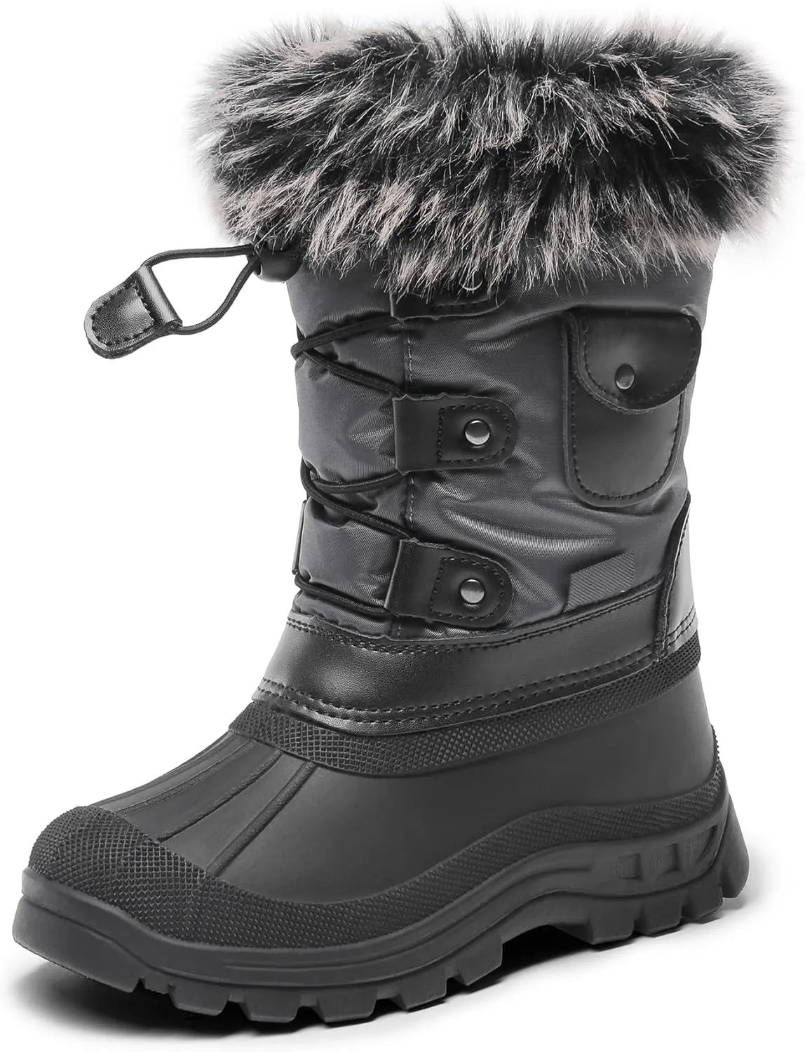 DREAM PAIRS Boys Girls Snow Boots Water-Resistant Outdoor Warm Cozy Anti-Slip Mid Calf Faux Fur Lining Insulated Winter Shoes for Little/Big Kids