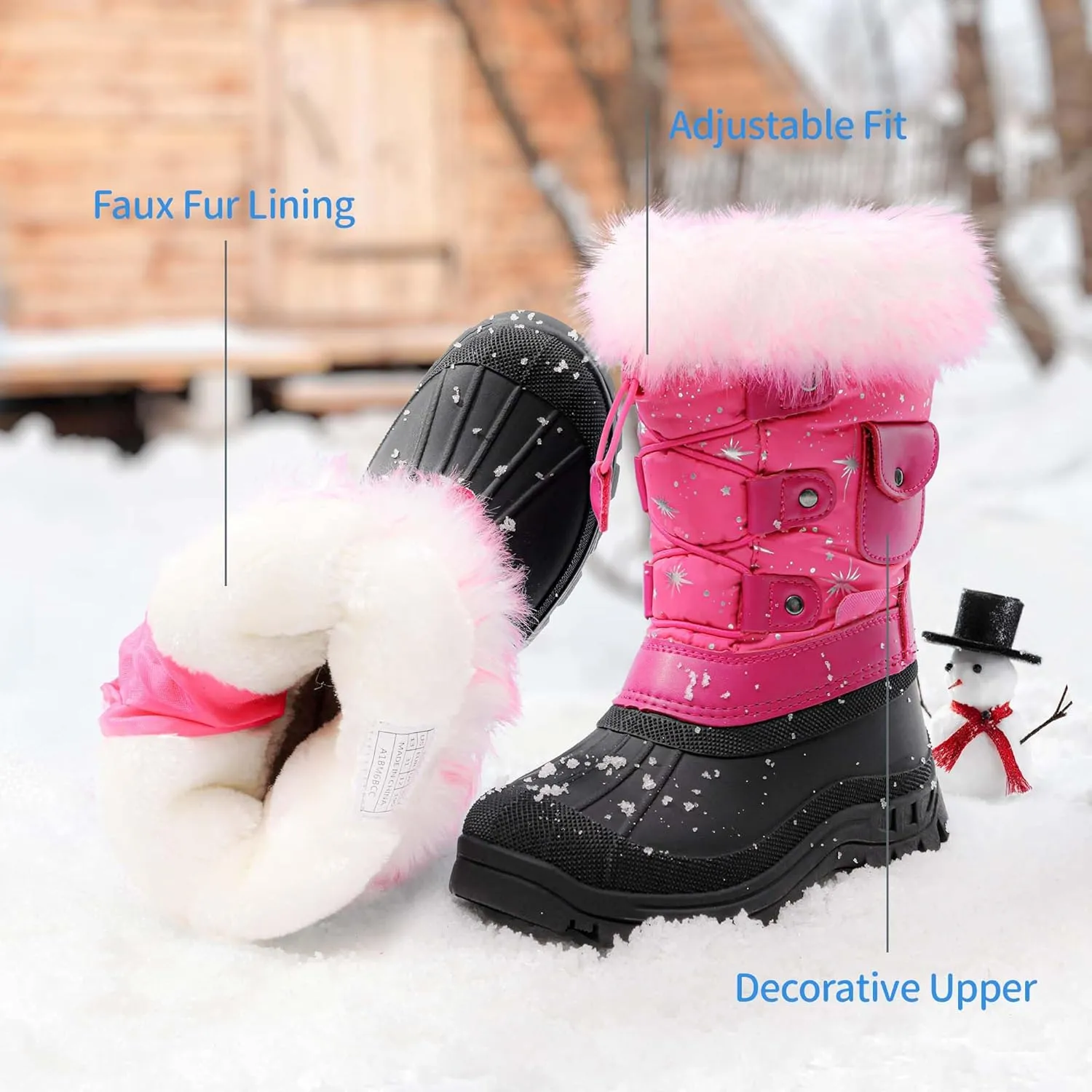 DREAM PAIRS Boys Girls Snow Boots Water-Resistant Outdoor Warm Cozy Anti-Slip Mid Calf Faux Fur Lining Insulated Winter Shoes for Little/Big Kids