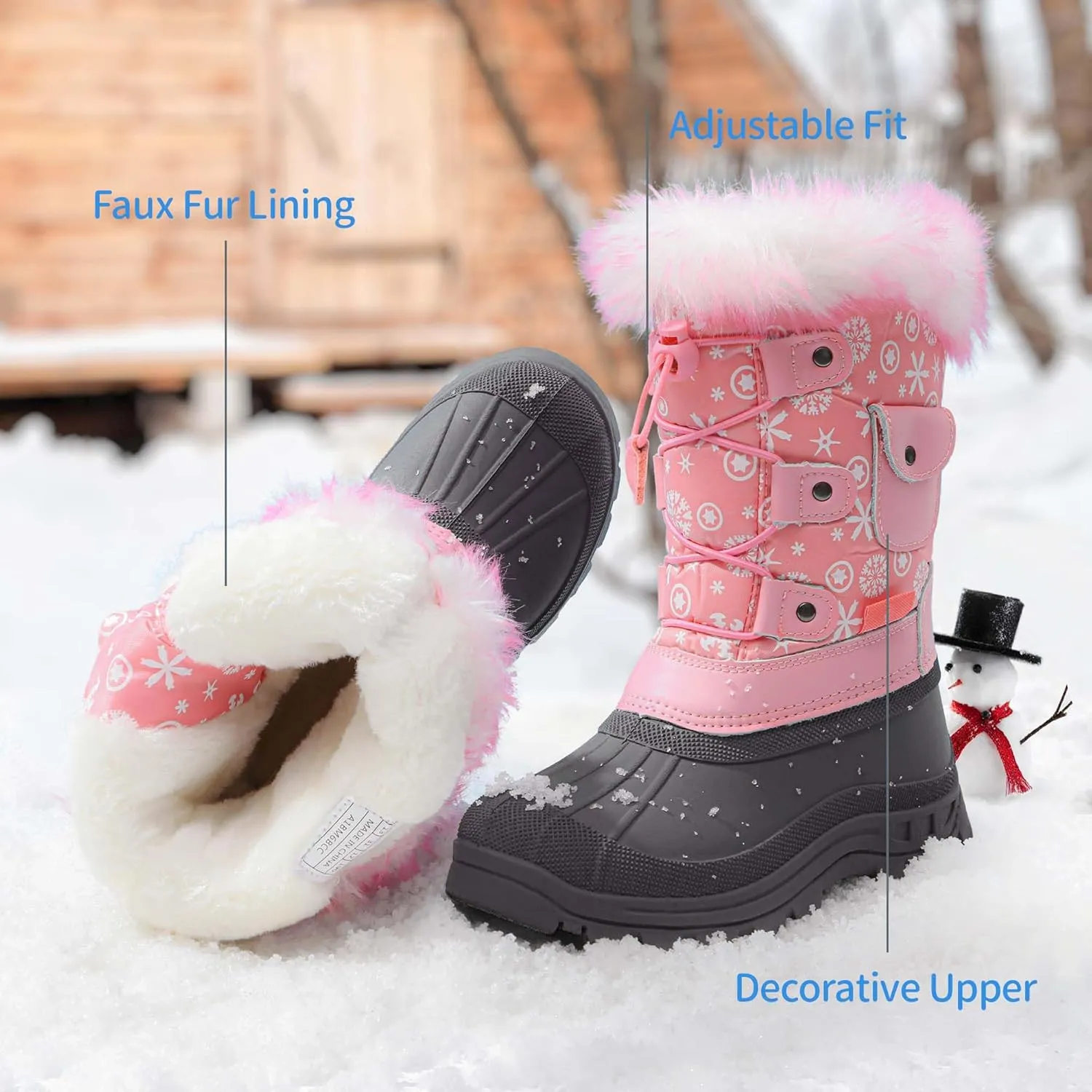 DREAM PAIRS Boys Girls Snow Boots Water-Resistant Outdoor Warm Cozy Anti-Slip Mid Calf Faux Fur Lining Insulated Winter Shoes for Little/Big Kids