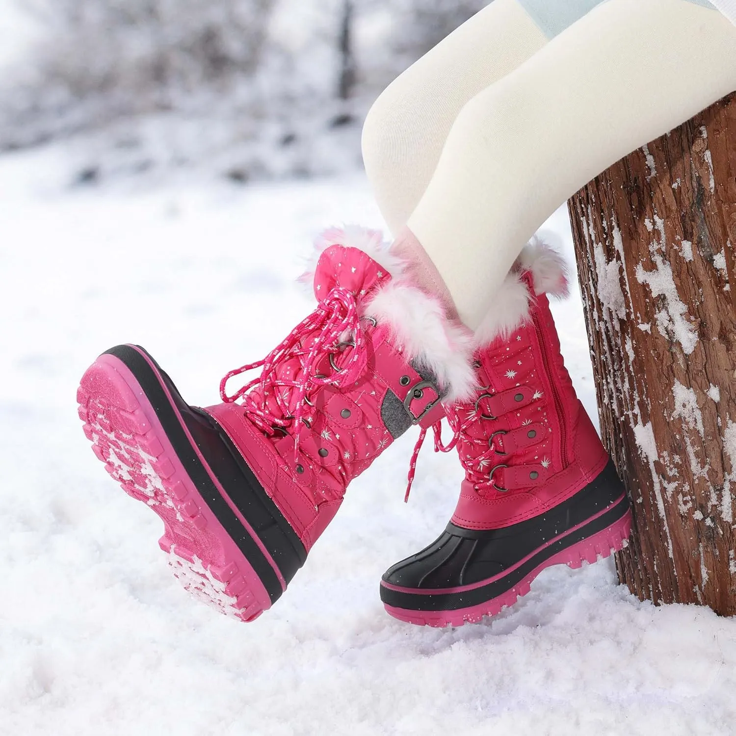 DREAM PAIRS Boys Girls Snow Boots Water-Resistant Outdoor Warm Cozy Anti-Slip Mid Calf Faux Fur Lining Insulated Winter Shoes for Little/Big Kids