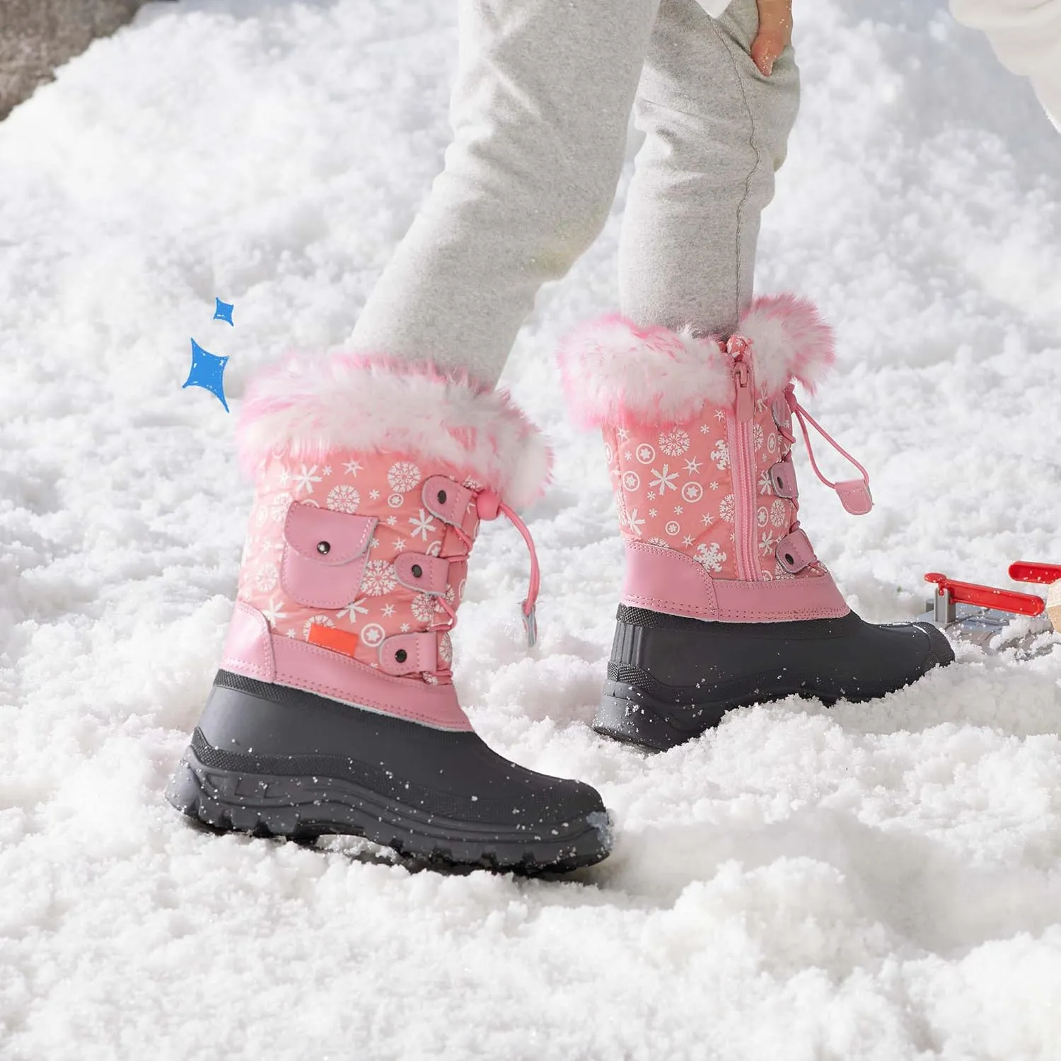 DREAM PAIRS Boys Girls Snow Boots Water-Resistant Outdoor Warm Cozy Anti-Slip Mid Calf Faux Fur Lining Insulated Winter Shoes for Little/Big Kids