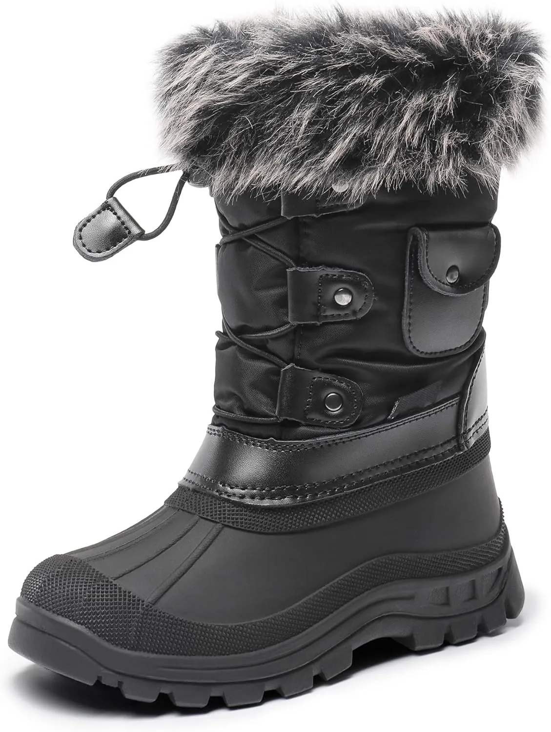 DREAM PAIRS Boys Girls Snow Boots Water-Resistant Outdoor Warm Cozy Anti-Slip Mid Calf Faux Fur Lining Insulated Winter Shoes for Little/Big Kids