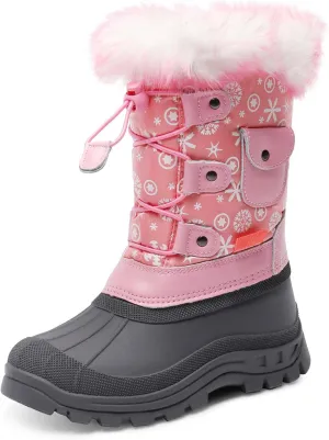 DREAM PAIRS Boys Girls Snow Boots Water-Resistant Outdoor Warm Cozy Anti-Slip Mid Calf Faux Fur Lining Insulated Winter Shoes for Little/Big Kids