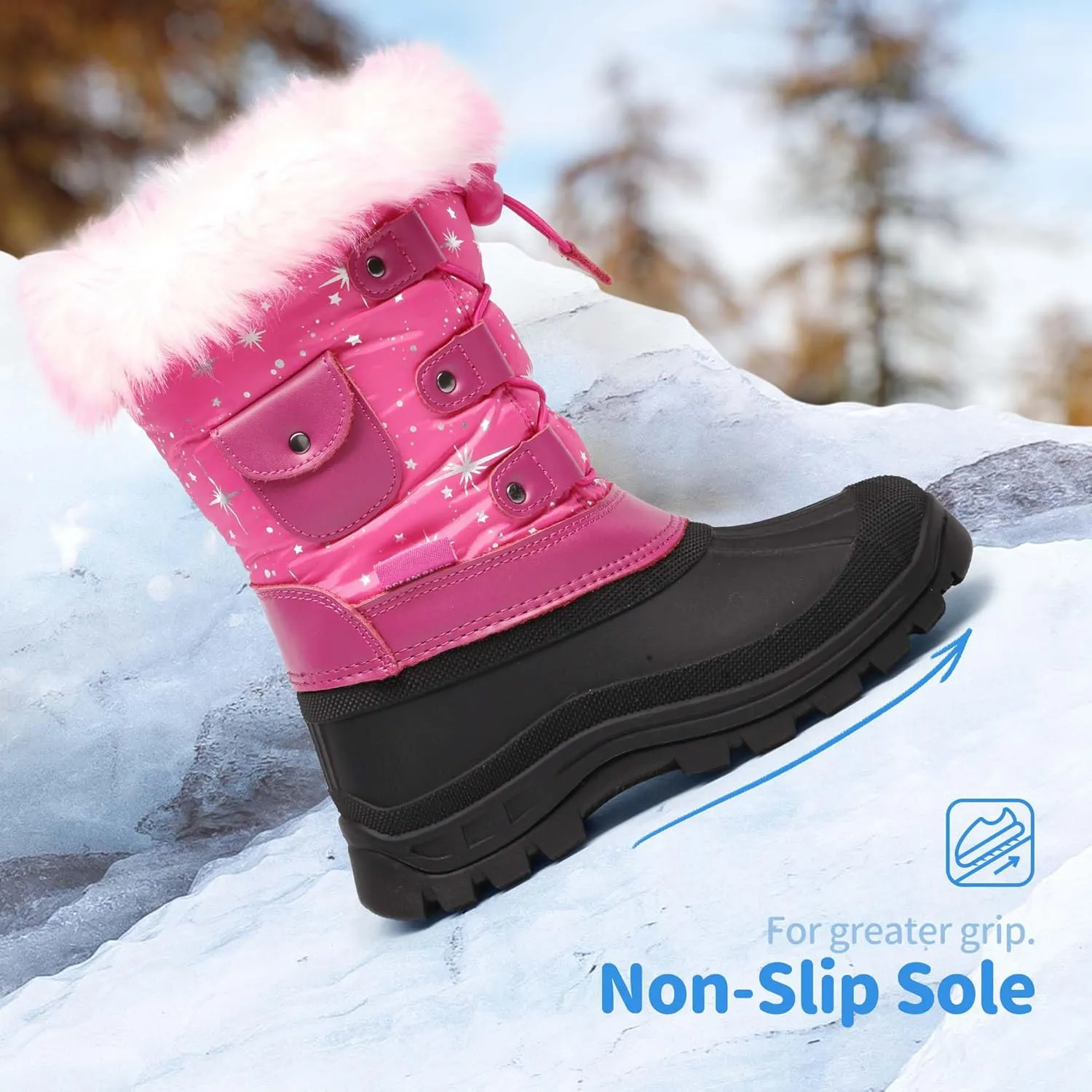 DREAM PAIRS Boys Girls Snow Boots Water-Resistant Outdoor Warm Cozy Anti-Slip Mid Calf Faux Fur Lining Insulated Winter Shoes for Little/Big Kids