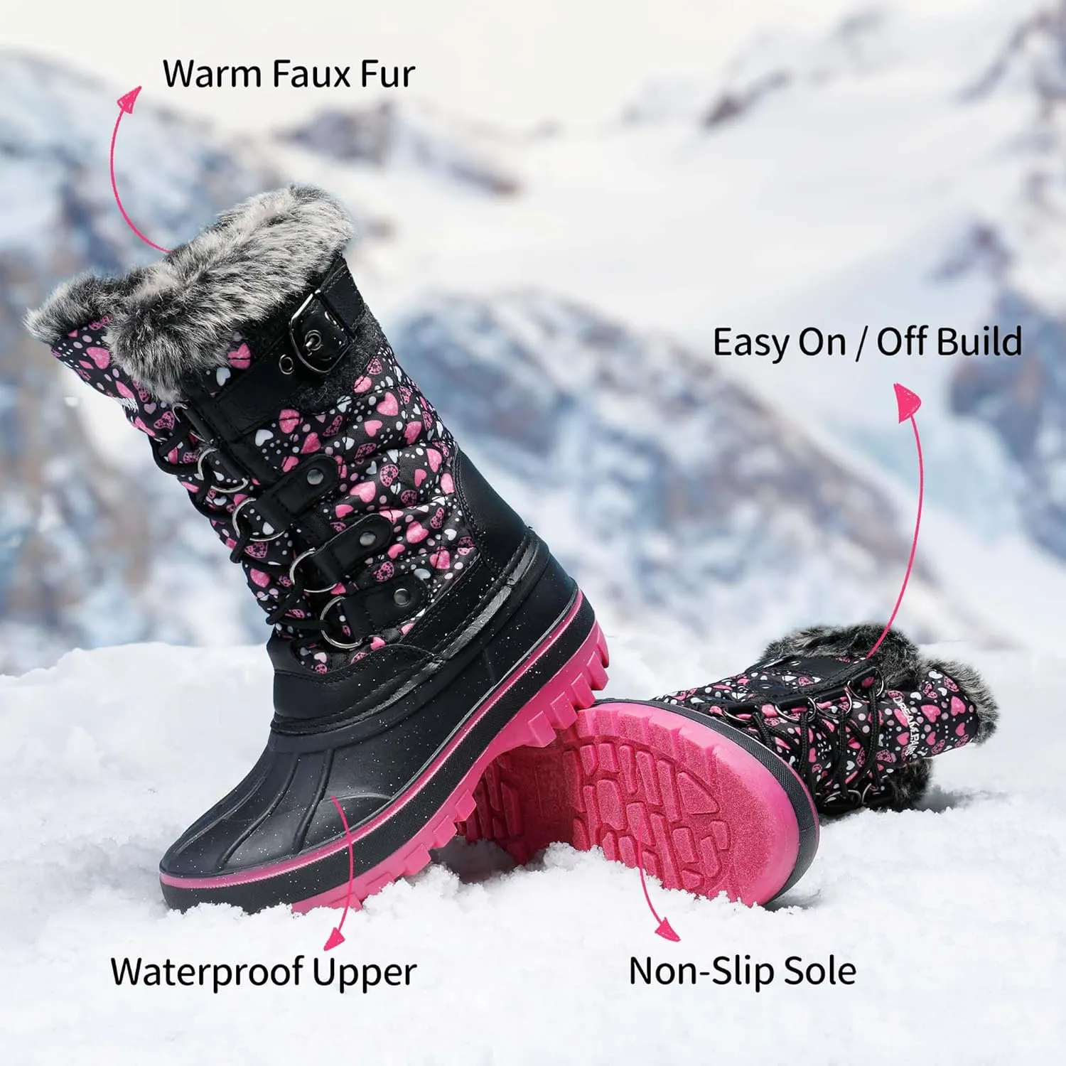 DREAM PAIRS Boys Girls Snow Boots Water-Resistant Outdoor Warm Cozy Anti-Slip Mid Calf Faux Fur Lining Insulated Winter Shoes for Little/Big Kids
