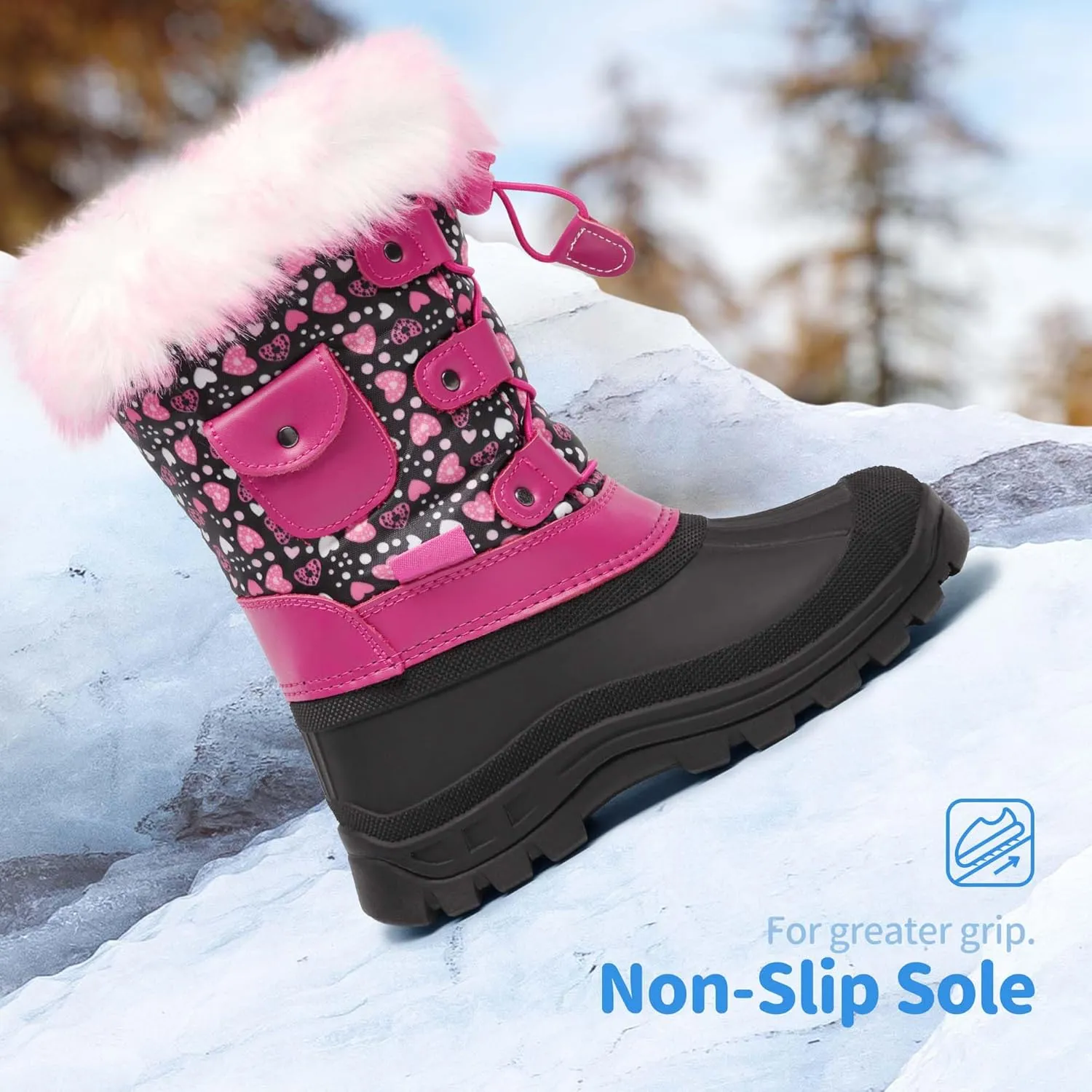 DREAM PAIRS Boys Girls Snow Boots Water-Resistant Outdoor Warm Cozy Anti-Slip Mid Calf Faux Fur Lining Insulated Winter Shoes for Little/Big Kids