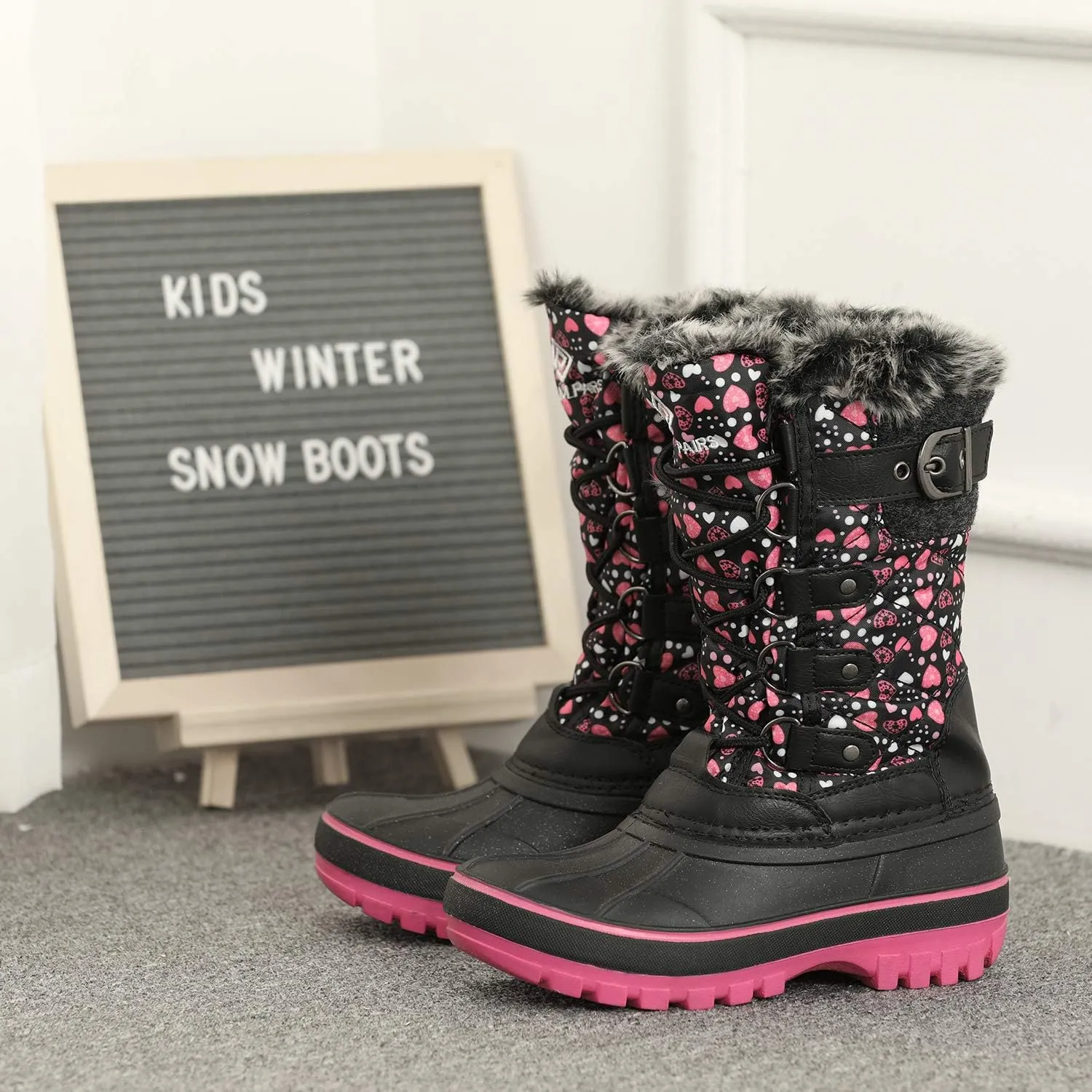 DREAM PAIRS Boys Girls Snow Boots Water-Resistant Outdoor Warm Cozy Anti-Slip Mid Calf Faux Fur Lining Insulated Winter Shoes for Little/Big Kids