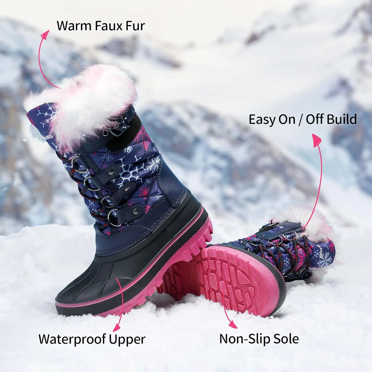 DREAM PAIRS Boys Girls Snow Boots Water-Resistant Outdoor Warm Cozy Anti-Slip Mid Calf Faux Fur Lining Insulated Winter Shoes for Little/Big Kids