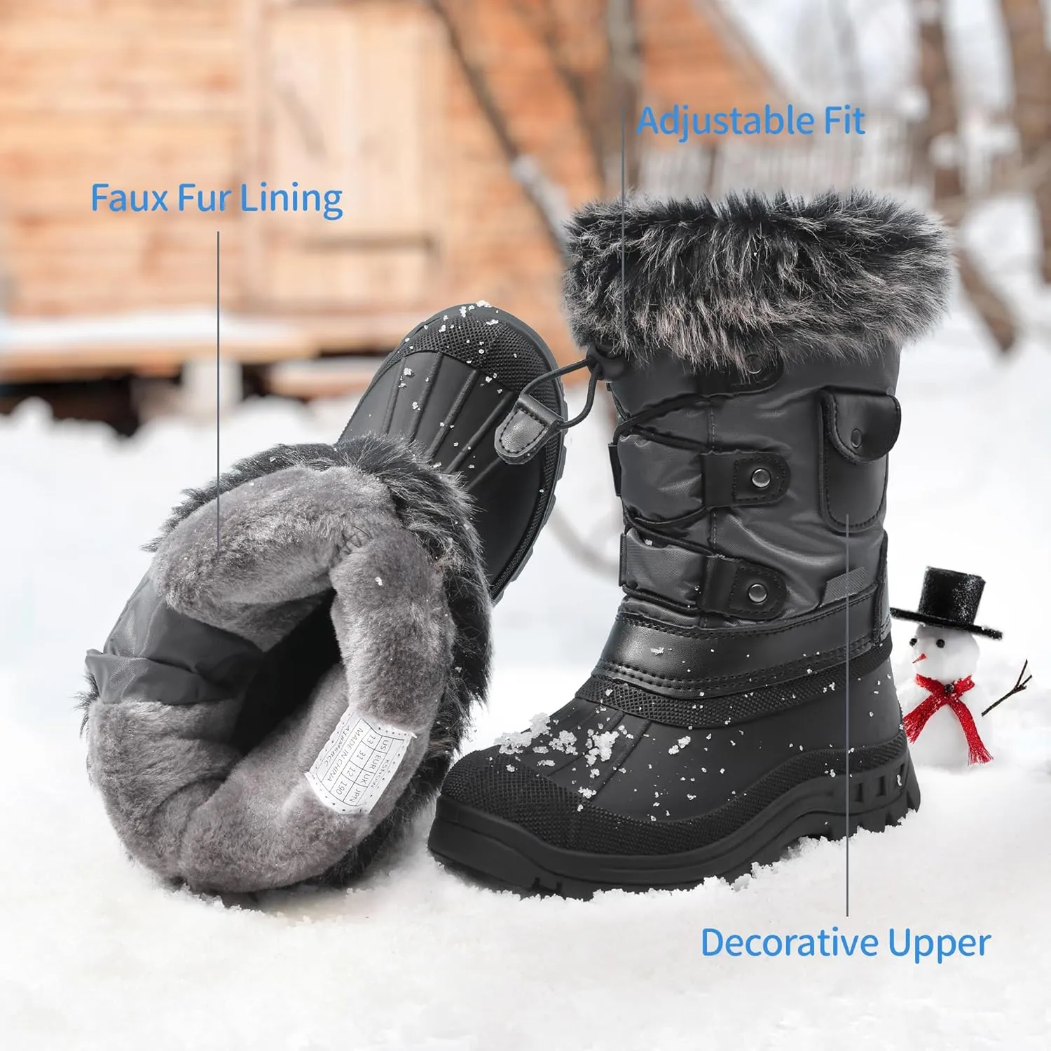 DREAM PAIRS Boys Girls Snow Boots Water-Resistant Outdoor Warm Cozy Anti-Slip Mid Calf Faux Fur Lining Insulated Winter Shoes for Little/Big Kids