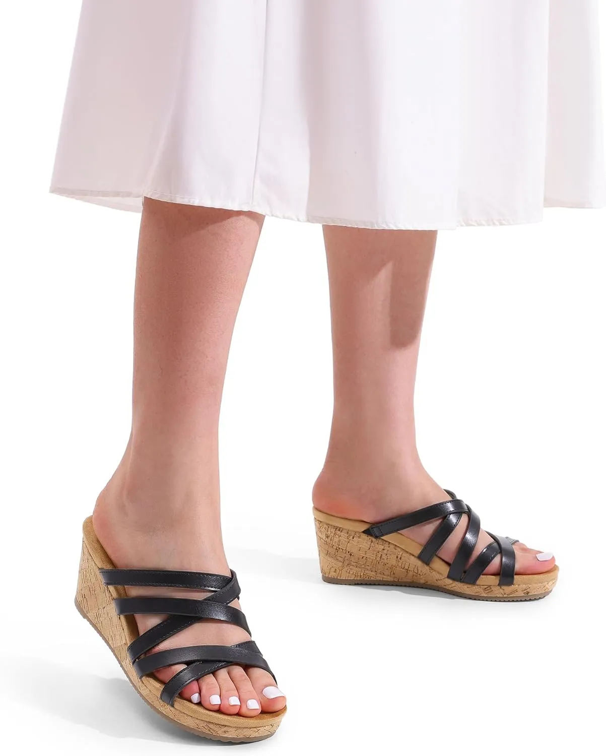 DREAM PAIRS Dressy Wedge Sandals for Women Casual Summer, Comfort Cork Strappy Platform Slides Sandals