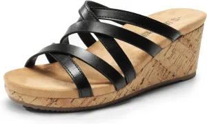 DREAM PAIRS Dressy Wedge Sandals for Women Casual Summer, Comfort Cork Strappy Platform Slides Sandals
