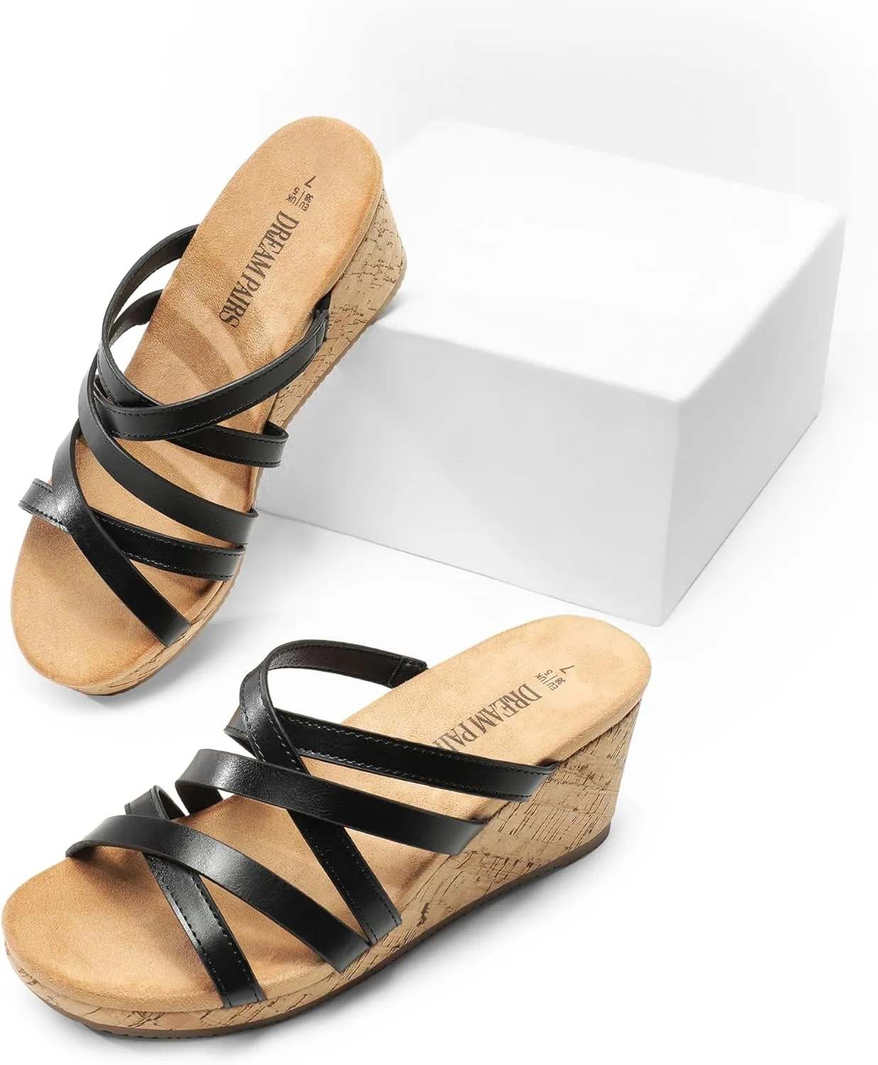 DREAM PAIRS Dressy Wedge Sandals for Women Casual Summer, Comfort Cork Strappy Platform Slides Sandals