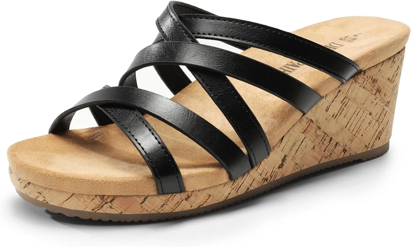DREAM PAIRS Dressy Wedge Sandals for Women Casual Summer, Comfort Cork Strappy Platform Slides Sandals