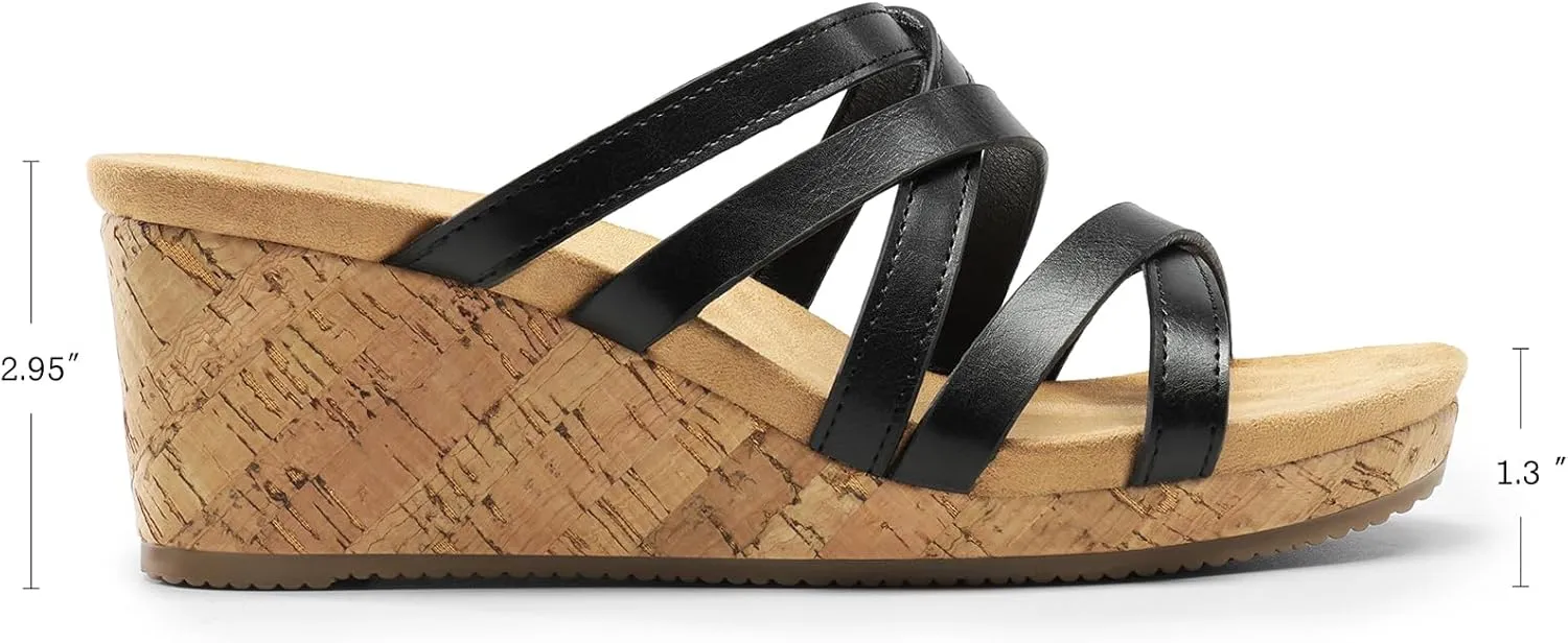 DREAM PAIRS Dressy Wedge Sandals for Women Casual Summer, Comfort Cork Strappy Platform Slides Sandals
